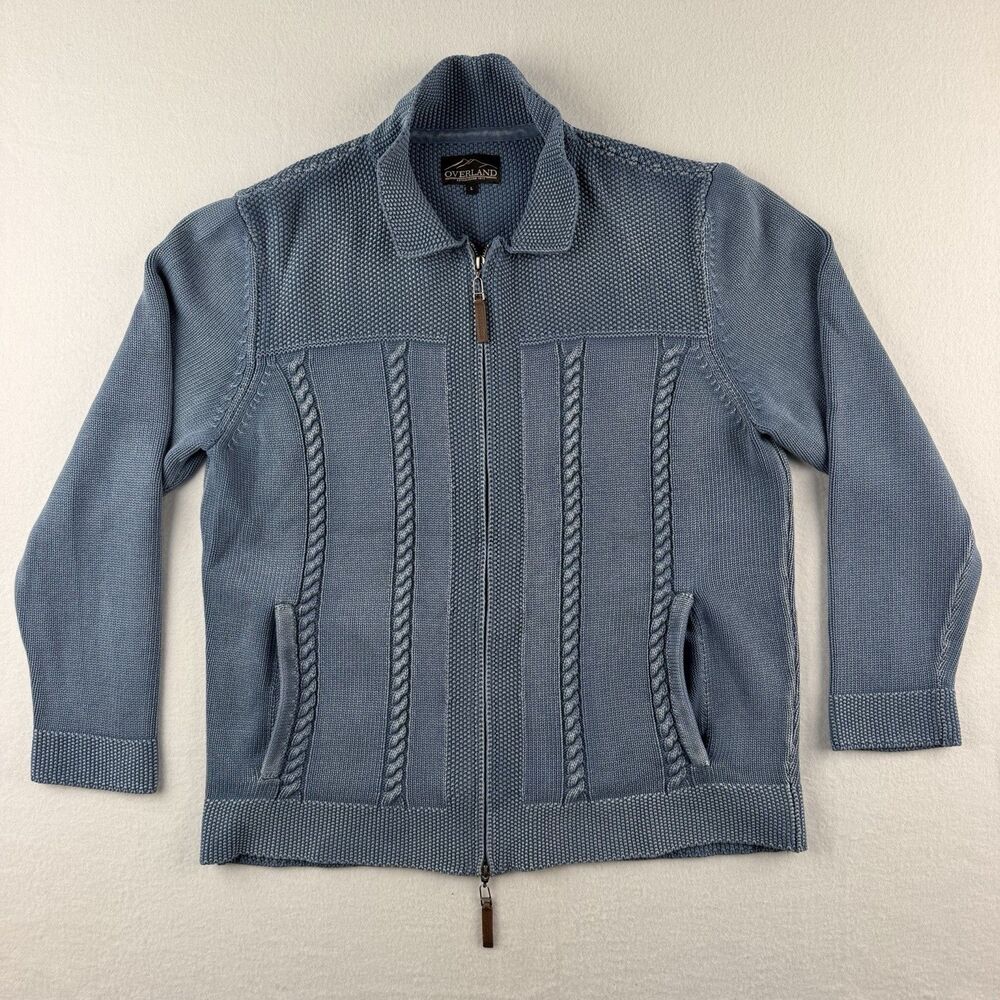 Overland Lakeridge Cotton Sweater Jacket Large Men’s Blue Long Sleeve Full Zip